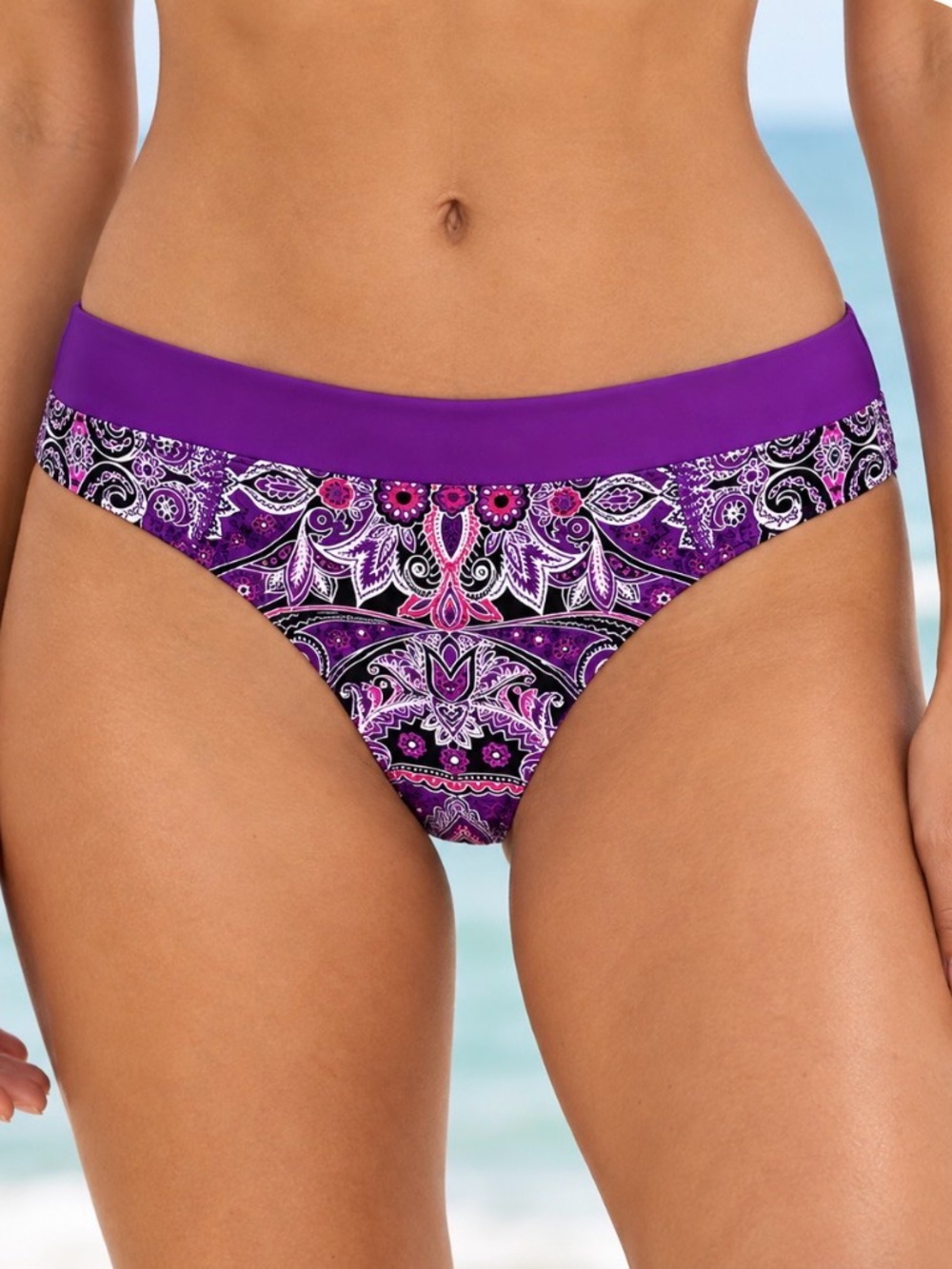 Athleta L Purple Paisley Swim Bottom vacation coastal